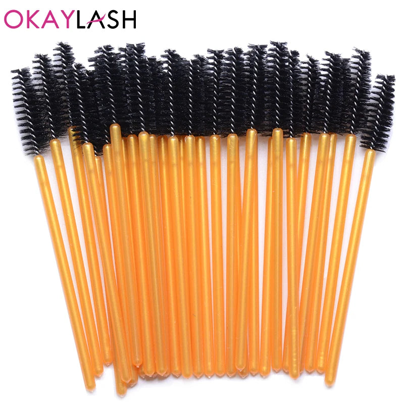 OKAYLASH 25PCS/lot Disposable Colored Eyelash Brush  Gold Pink Greeen Mascara  Wands Apllicators Eye Lash Curling Comb Make UP