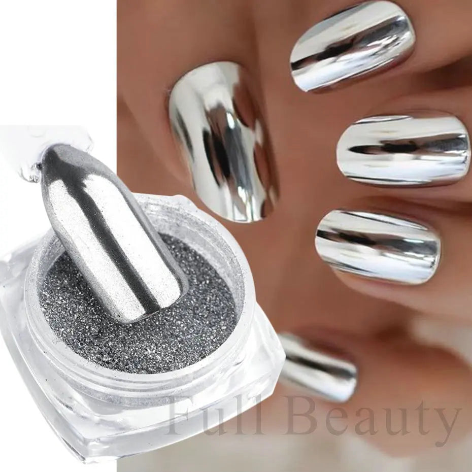 2pcs Nail Mirror Glitter Powder Gold Silver Metallic Effect Pigment Gel Polish Chrome Flakes Dust Holographic Decoration NFC000