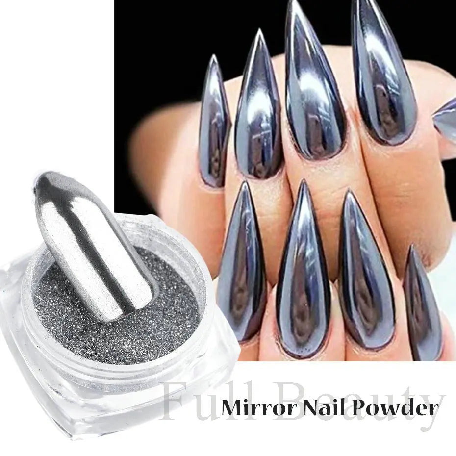 2pcs Nail Mirror Glitter Powder Gold Silver Metallic Effect Pigment Gel Polish Chrome Flakes Dust Holographic Decoration NFC000