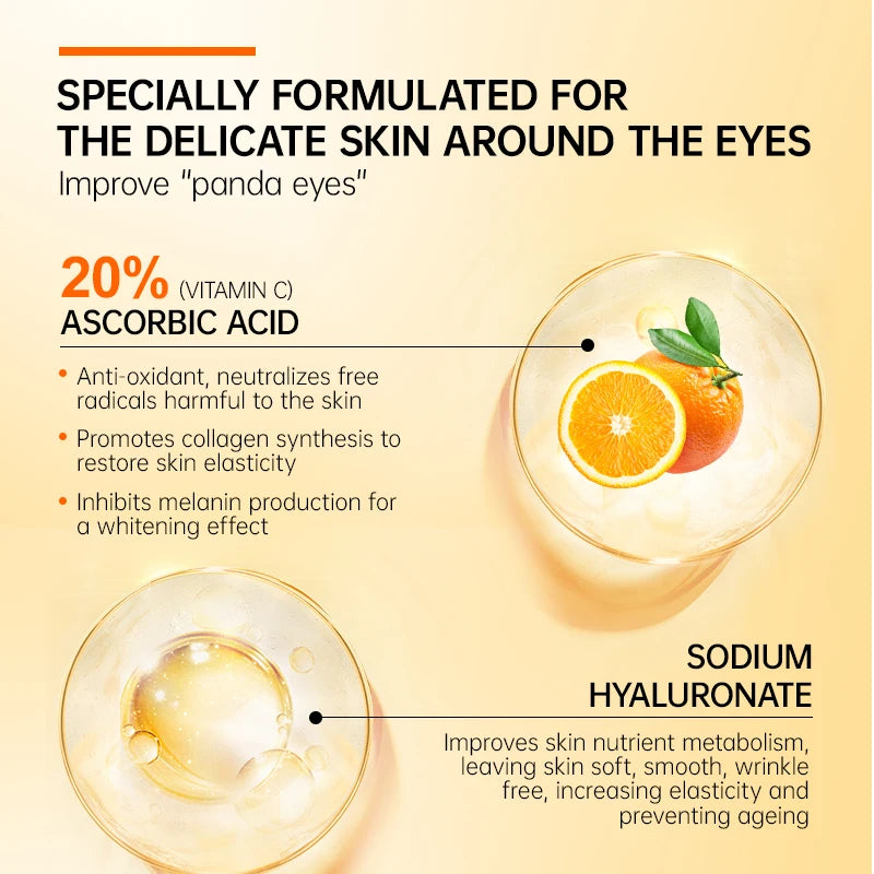 JoyPretty Vitamin C Eye Cream Anti Dark Circles Eye Bag Firmness Moisturizing Whitening Massager Wrinkle Eye Serum Beauty Health