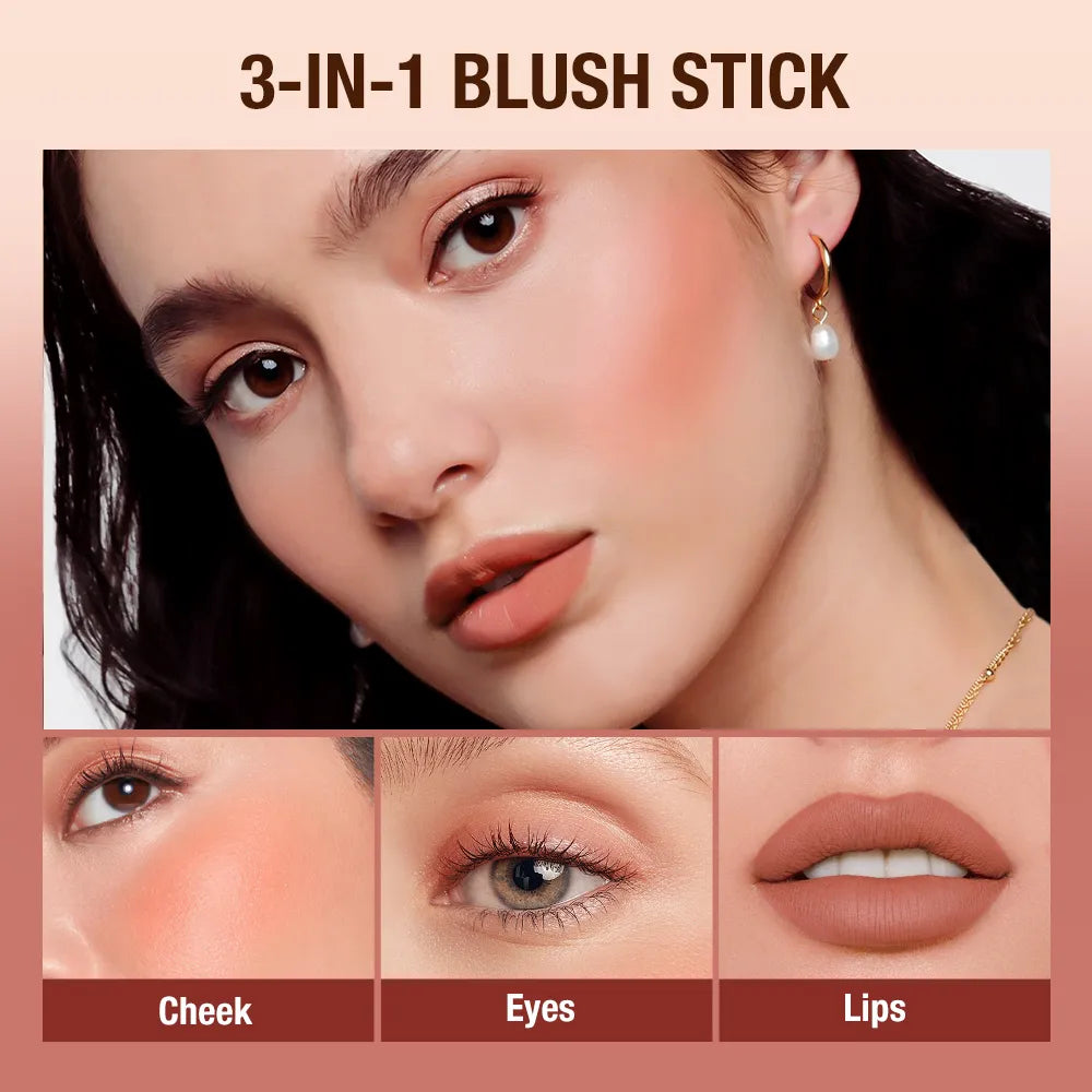 O.TWO.O Lipstick Matte Blush Stick with Shinmer Waterproof Long Lasting for Cheeks Eyes Lip Make-up for Women Highlight Blush