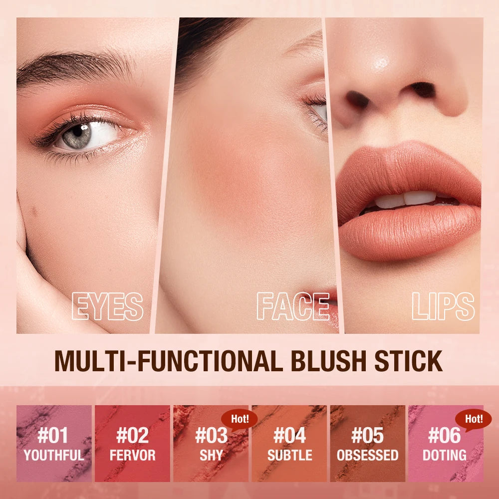 O.TWO.O Cream Blush Face Lip Tint 6 Colors Waterproof Long-lasting Eyeshadow Cheek Rouge Blusher Stick Make-up for Women