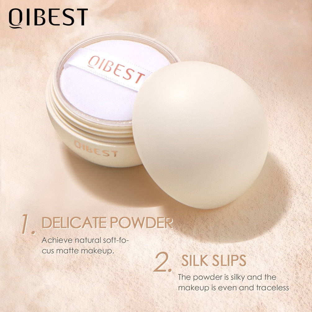 QIBEST Smooth Loose Powder Light Setting Powder Waterproof Face Makeup Oil control Finish Powder Matte Velvety Face Powder